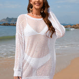 Backless Boat Neck Long Sleeve Swimsuit Cover Up