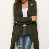 One-Button Tassel Tie Asymmetrical Hem Cardigan