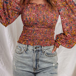 Floral Smocked Lantern Sleeve Blouse