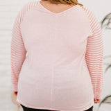 Curvy Line- Sheer Striped Sleeve V-Neck Top