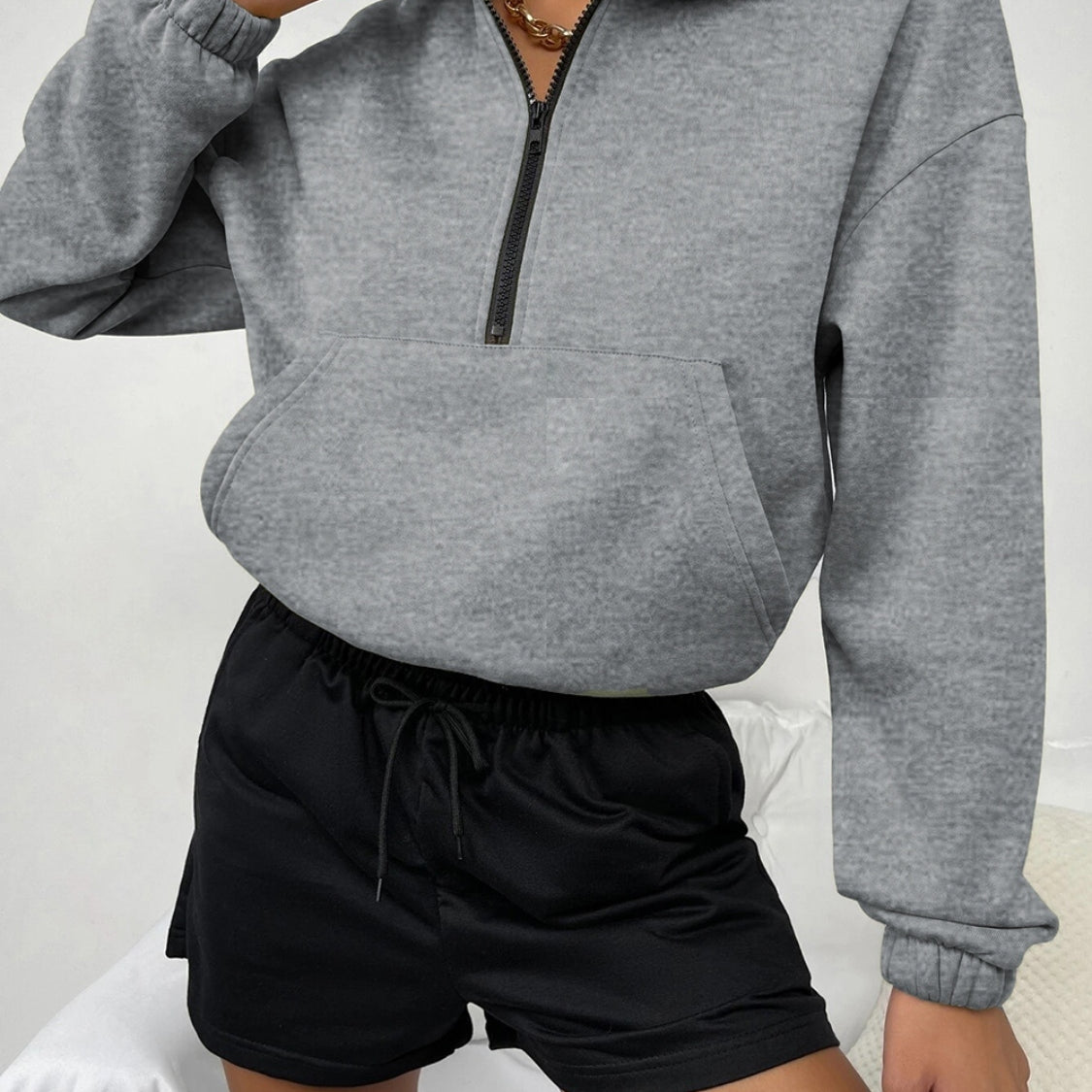 Half-Zip Dropped Shoulder Sweatshirt