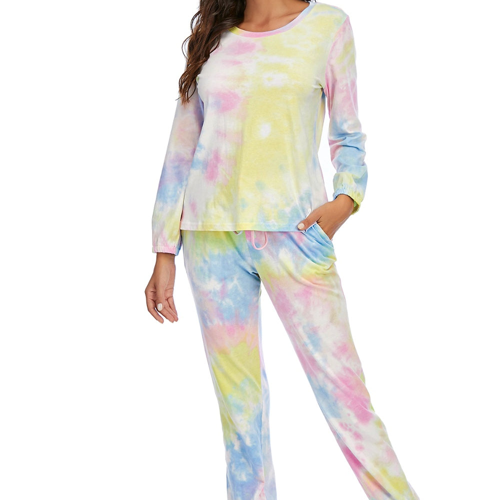 Tie-Dye Top and Drawstring Pants Lounge Set