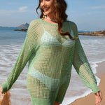 Backless Boat Neck Long Sleeve Swimsuit Cover Up