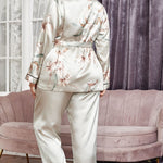 Curvy Line- Floral Belted Robe and Pants Pajama Set