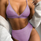 Spaghetti Strap Ribbed Bikini Set