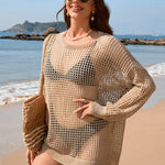 Backless Boat Neck Long Sleeve Swimsuit Cover Up