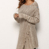 One-Button Tassel Tie Asymmetrical Hem Cardigan