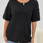 Black Short Sleeve Knit Top