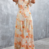 Floral Buttoned Drawstring Waist Tiered Maxi Dress