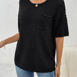 Black Short Sleeve Knit Top