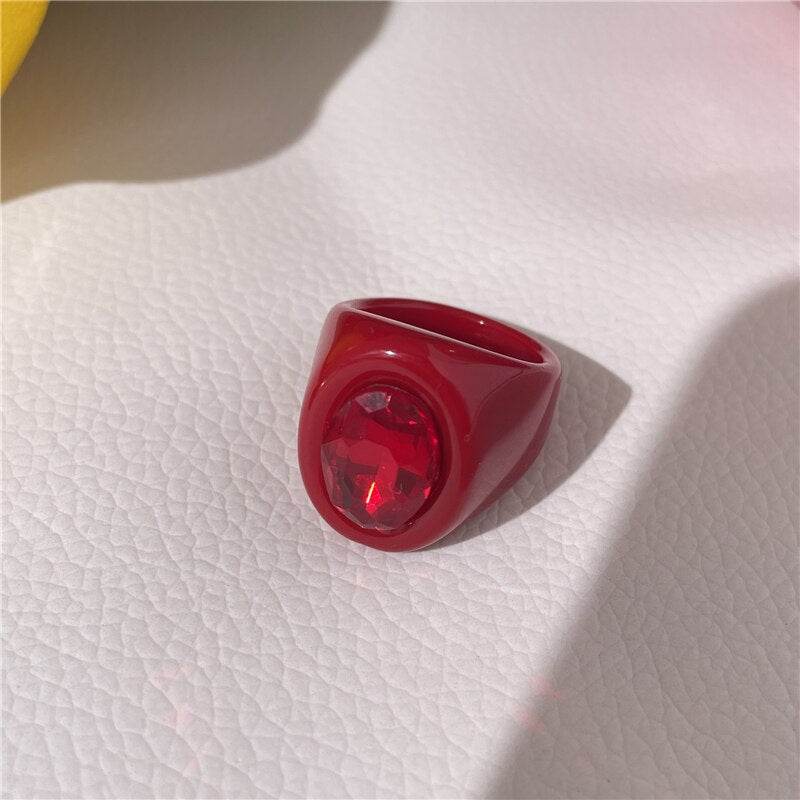 HUANZHI 2021 New Alloy Drop Oil Eye Patch Resin Acrylic Gradient Colorful Geometric Square Rings for Women Girls Jewelry Gifts