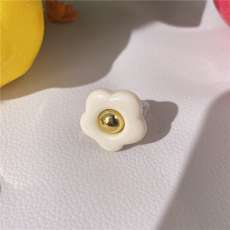 HUANZHI 2021 New Alloy Drop Oil Eye Patch Resin Acrylic Gradient Colorful Geometric Square Rings for Women Girls Jewelry Gifts