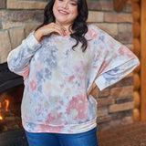 Curvy Line- Multi Tie-dye Crew Neck Long Bat Sleeve Dropped Shoulders Sweatshirt