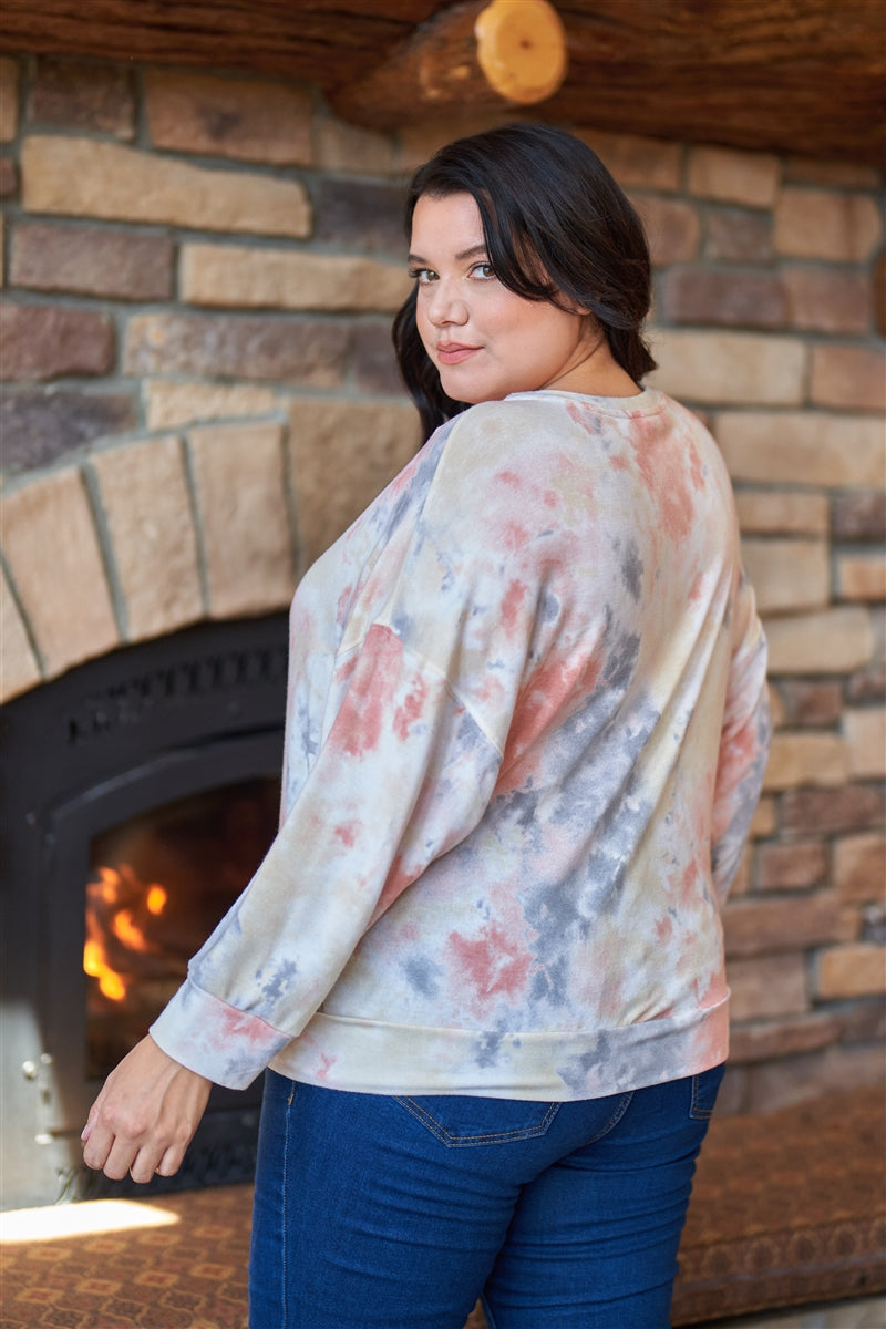 Curvy Line- Multi Tie-dye Crew Neck Long Bat Sleeve Dropped Shoulders Sweatshirt