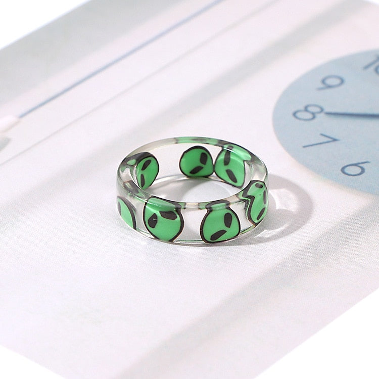 HUANZHI 2021 New Summer Korean Devil&#39;s Eye Blue Transparent Resin Round Rings  for Women Girls Party Jewelry Gifts