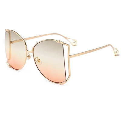 Sunglasses Women Pearl Decoration Trendy Brand Designer Half Frame Female Oversized Sun Glasses Women Clear Shade Sunglasses