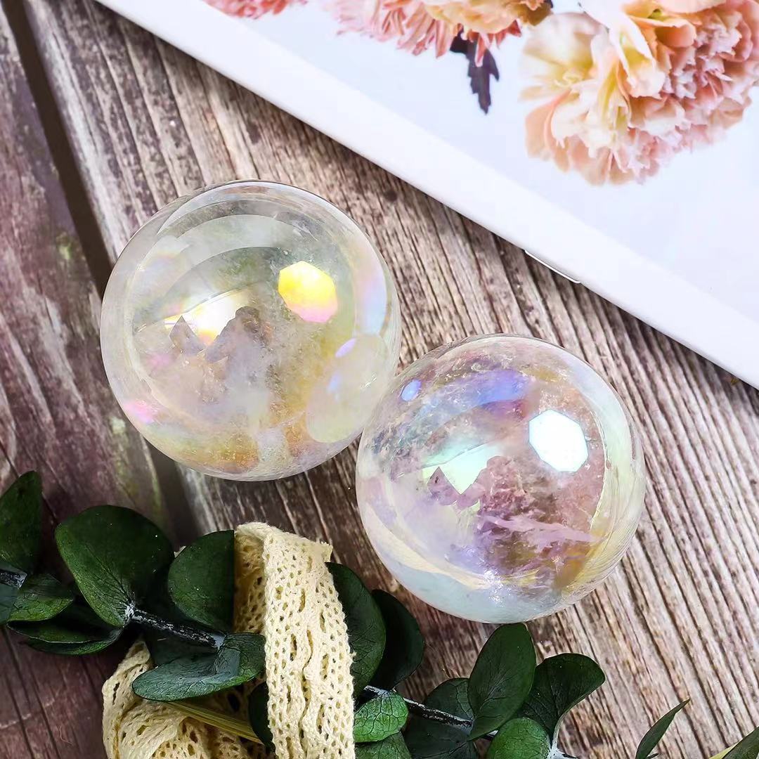 30MM-70mm Angel Aura Clear Quartz Sphere Ball Crafts Healing Crystals Stone