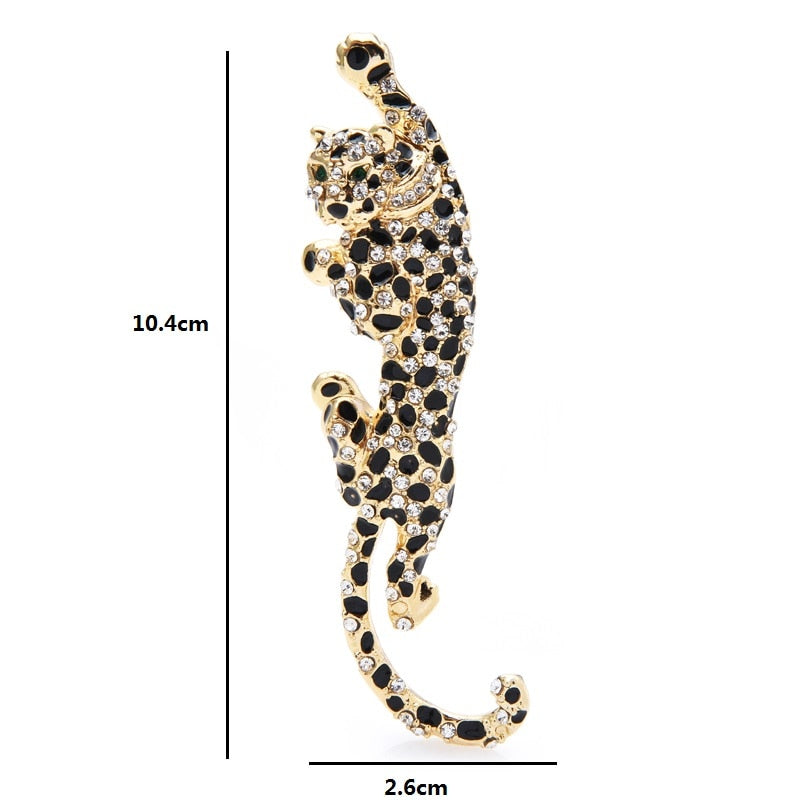 Wuli&amp;baby Big Climbing Leopard Brooch Pins For Women And Men Enamel Animal Brooches Winter Luxury Jewelry New Year Gift