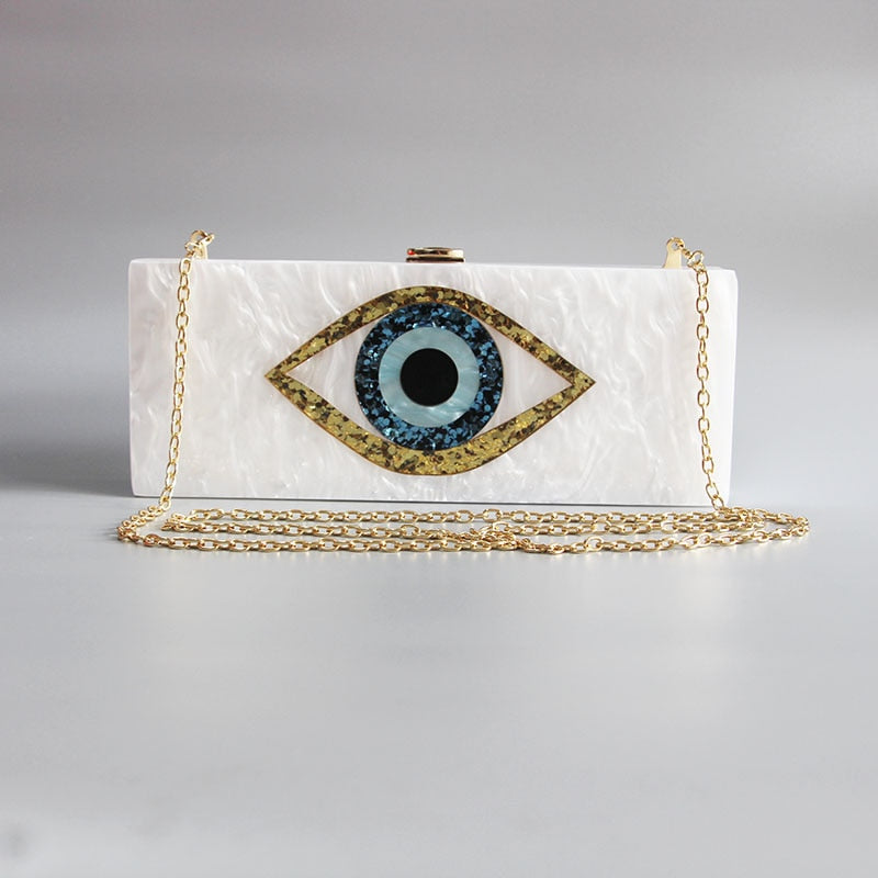 Marbling Pearl White Evil Eye Box Clutch