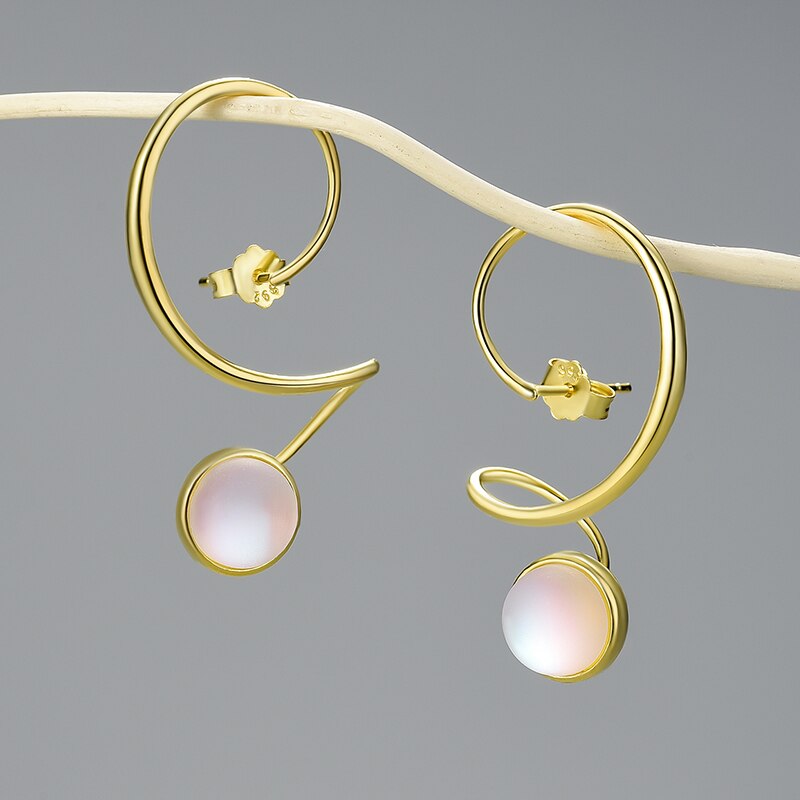Lotus Fun Moonstone Unusual Large Design Dangle Fashion Earrings With Stone For Women Real 925 Sterling Silver Statement Jewelry
