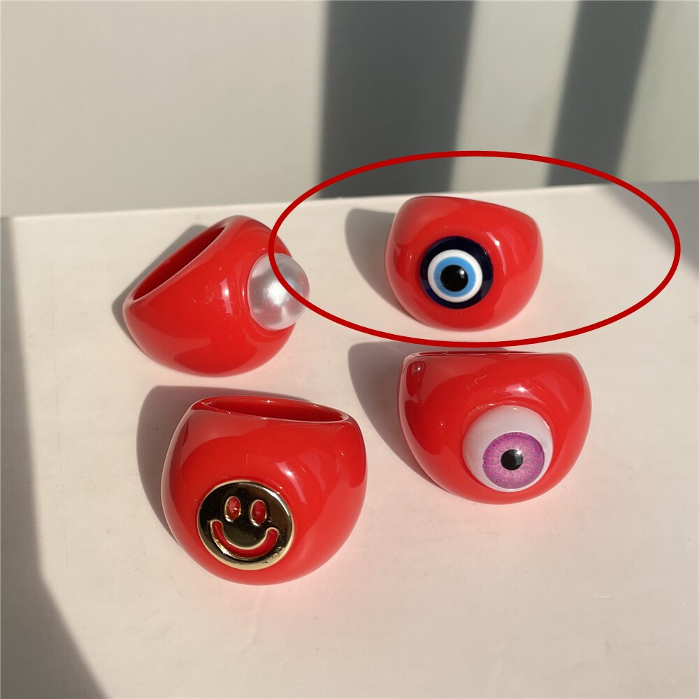 HUANZHI 2021 New Summer Korean Devil&#39;s Eye Blue Transparent Resin Round Rings  for Women Girls Party Jewelry Gifts