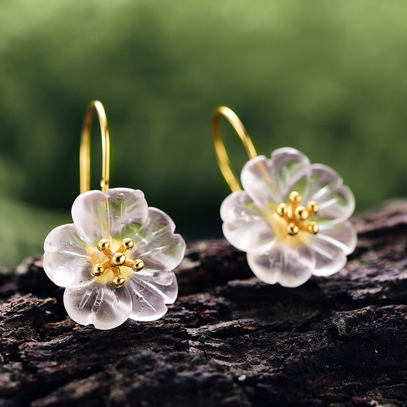 Lotus Fun Real 925 Sterling Silver Earrings Handmade Designer Fine Jewelry Flower in the Rain Fashion Dangle Earrings for Women