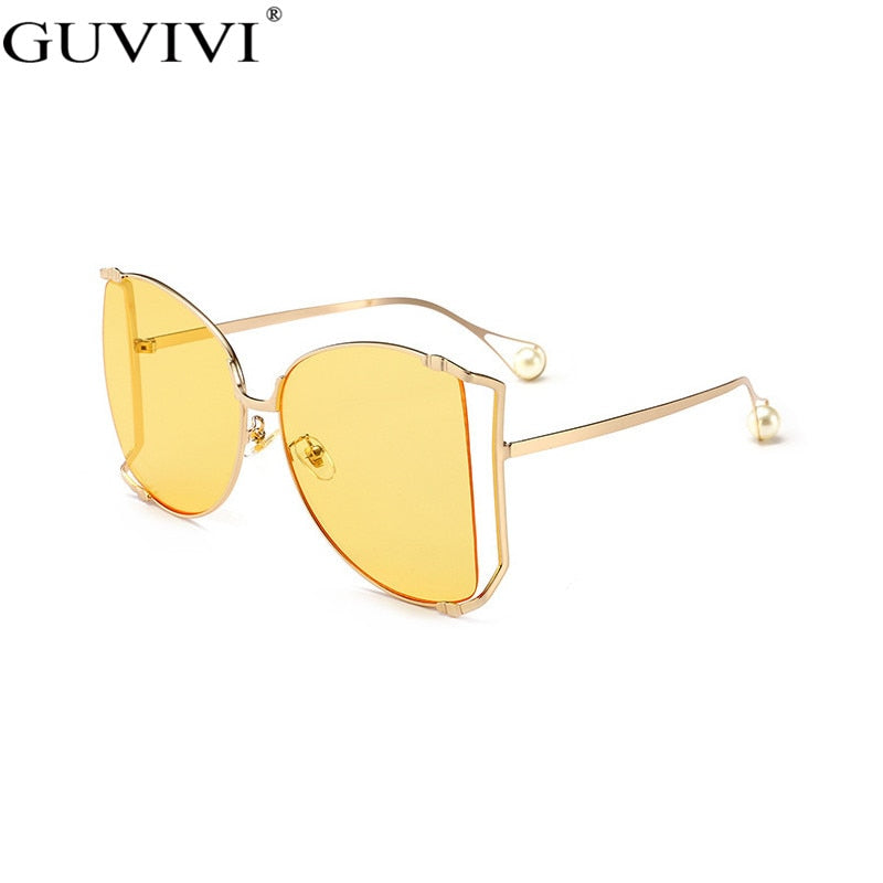 Sunglasses Women Pearl Decoration Trendy Brand Designer Half Frame Female Oversized Sun Glasses Women Clear Shade Sunglasses