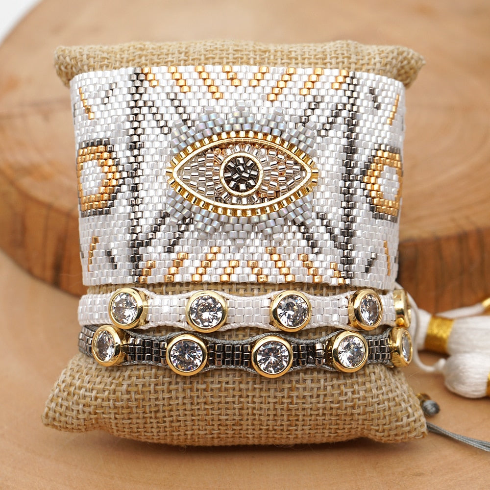 Go2boho Turkish Evil Eye Bracelet Set Miyuki Greek Eye Bracelet For Women Pulseras Femme Handmade Beads Woven Jewelry Gift