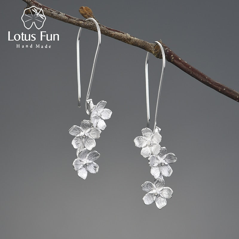 Lotus Fun Wedding Fresh Elegant Forget-me-not Flower Dangle Earrings For Women 925 Sterling Silver Fashion Jewelry 2022 Trend