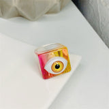 HUANZHI 2021 New Summer Korean Devil&#39;s Eye Blue Transparent Resin Round Rings  for Women Girls Party Jewelry Gifts