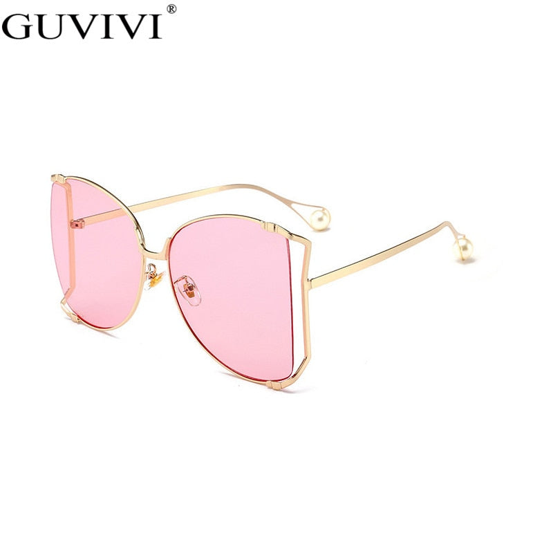 Sunglasses Women Pearl Decoration Trendy Brand Designer Half Frame Female Oversized Sun Glasses Women Clear Shade Sunglasses