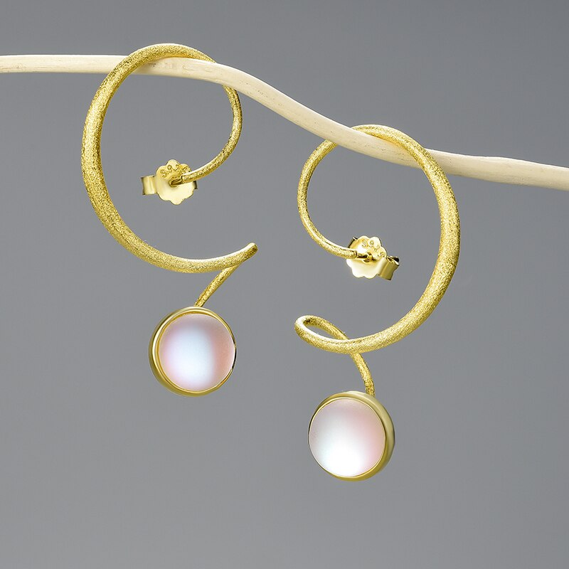 Lotus Fun Moonstone Unusual Large Design Dangle Fashion Earrings With Stone For Women Real 925 Sterling Silver Statement Jewelry