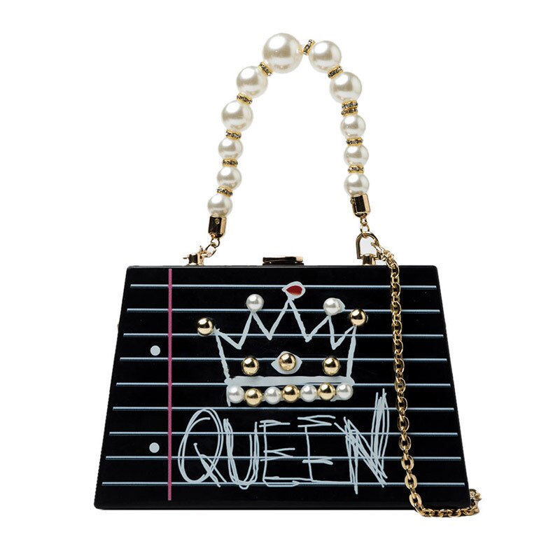 New arrival fashion letter diamonds pearl rivet box shape casual female handbag party purse ladies crossbody messenger bags SAC
