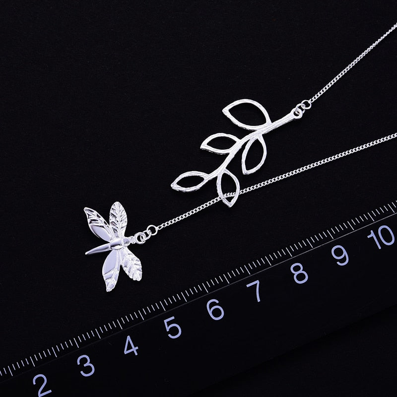 Lotus Fun Real 925 Sterling Silver Handmade Fine Jewelry Cute Dragonfly Leaves Necklace with Pendant Fashion for Women Collier