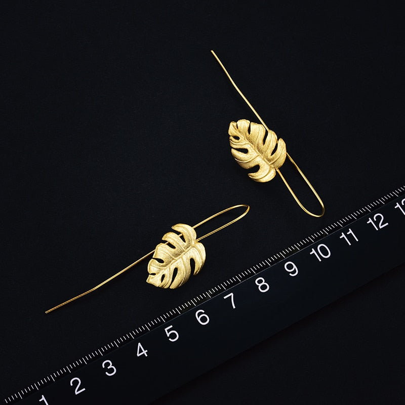 Lotus Fun Real 925 Sterling Silver Creative Handmade Design Fine Jewelry 18K Gold Monstera Leaves Drop Earrings for Women Bijoux