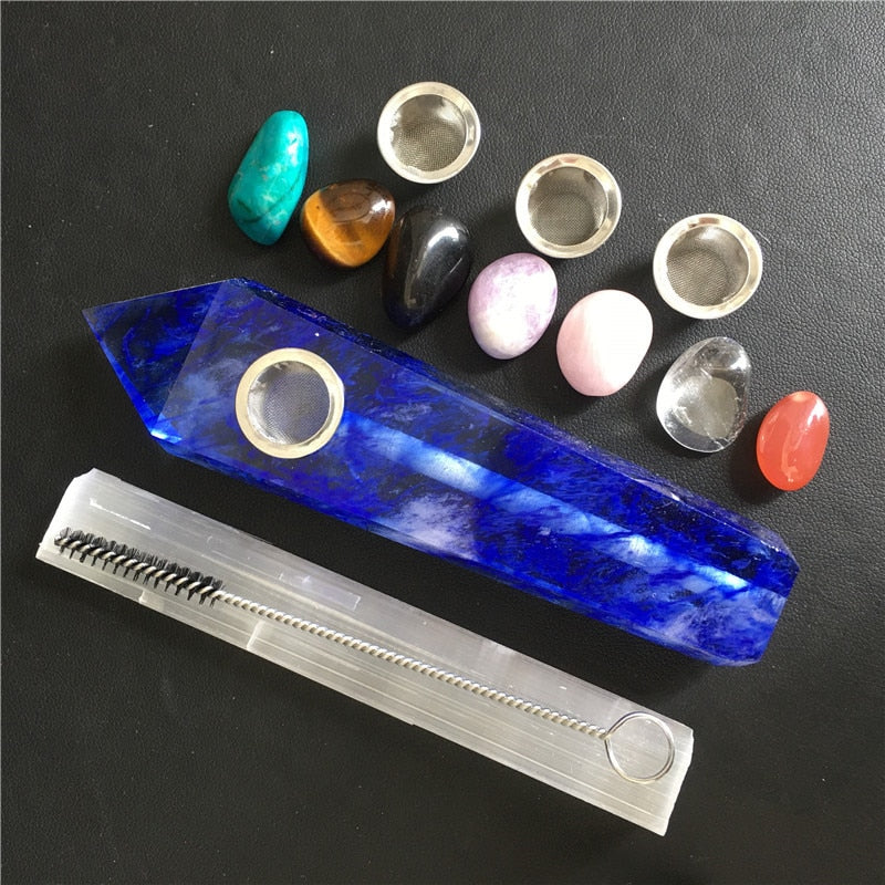 Top Natural Quartz Smoking Pipe Crystal Point Wand Healing Crystal gemstoneWith Metal Filter wholesale price Home decoration