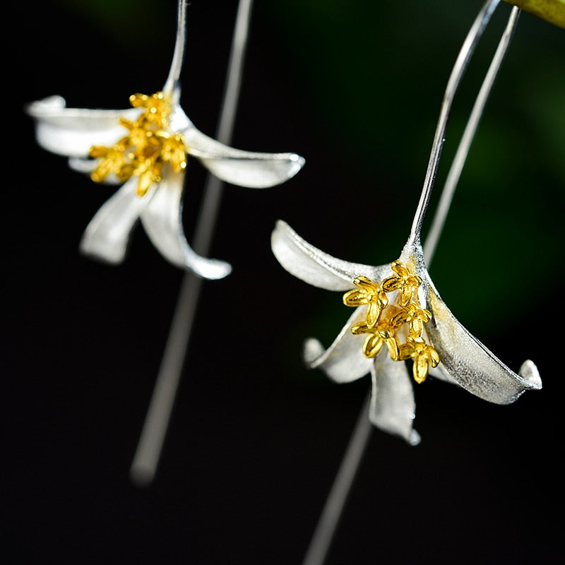 Lotus Fun Osmanthus Fragrans Flower Dangle Earrings Real 925 Sterling Silver Handmade Designer Fine Jewelry Earrings for Women