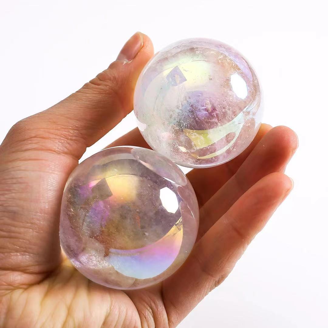 30MM-70mm Angel Aura Clear Quartz Sphere Ball Crafts Healing Crystals Stone