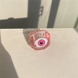 HUANZHI 2021 New Summer Korean Devil&#39;s Eye Blue Transparent Resin Round Rings  for Women Girls Party Jewelry Gifts