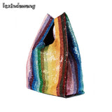 Rainbows Gradient Sequins Bags 2022 Brand Design Women Handbags Glitter Bling Summer Vest Shopping Bags Sequined Large Capacity