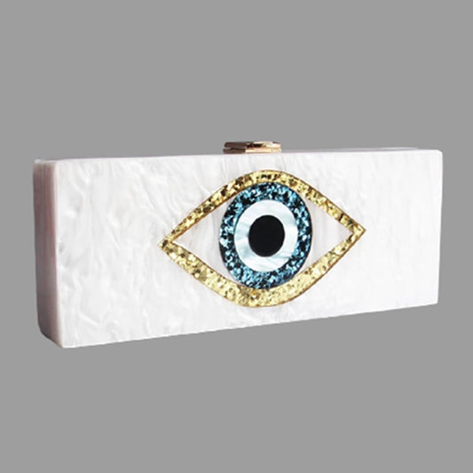 Marbling Pearl White Evil Eye Box Clutch