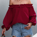 Frill Trim Off-Shoulder Balloon Sleeve Top