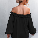 Frill Trim Off-Shoulder Balloon Sleeve Top