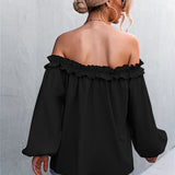 Frill Trim Off-Shoulder Balloon Sleeve Top