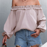 Frill Trim Off-Shoulder Balloon Sleeve Top