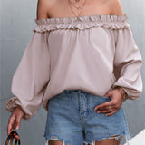 Frill Trim Off-Shoulder Balloon Sleeve Top