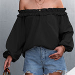 Frill Trim Off-Shoulder Balloon Sleeve Top