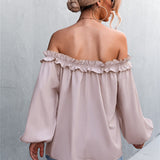 Frill Trim Off-Shoulder Balloon Sleeve Top