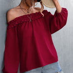 Frill Trim Off-Shoulder Balloon Sleeve Top