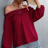 Frill Trim Off-Shoulder Balloon Sleeve Top